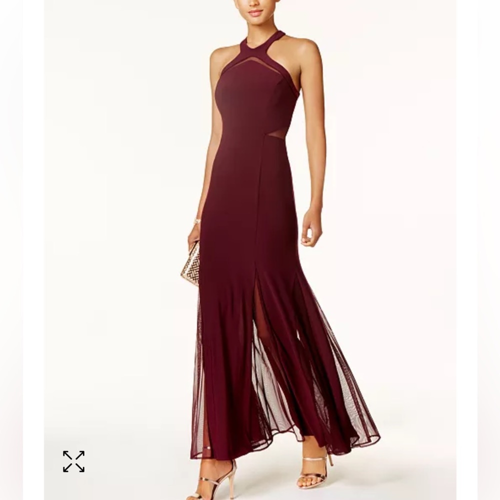 Elegant Burgundy Halter Dress sheer insert and skirt prom/formal gown. Size 4